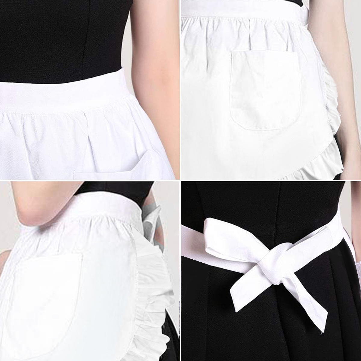 White apron - Waitress apron - Ladies - Waist apron - With two pockets - Half apron - Waitress - Server - Role play - Kitchen cooking restaurant coffee shop — image 3