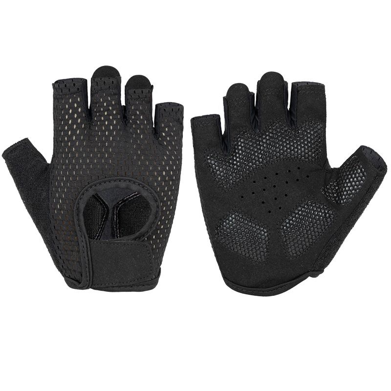 MKAS Men Women Half Finger Cycling Gloves Polyester Black Reinforcing Section 1-2042