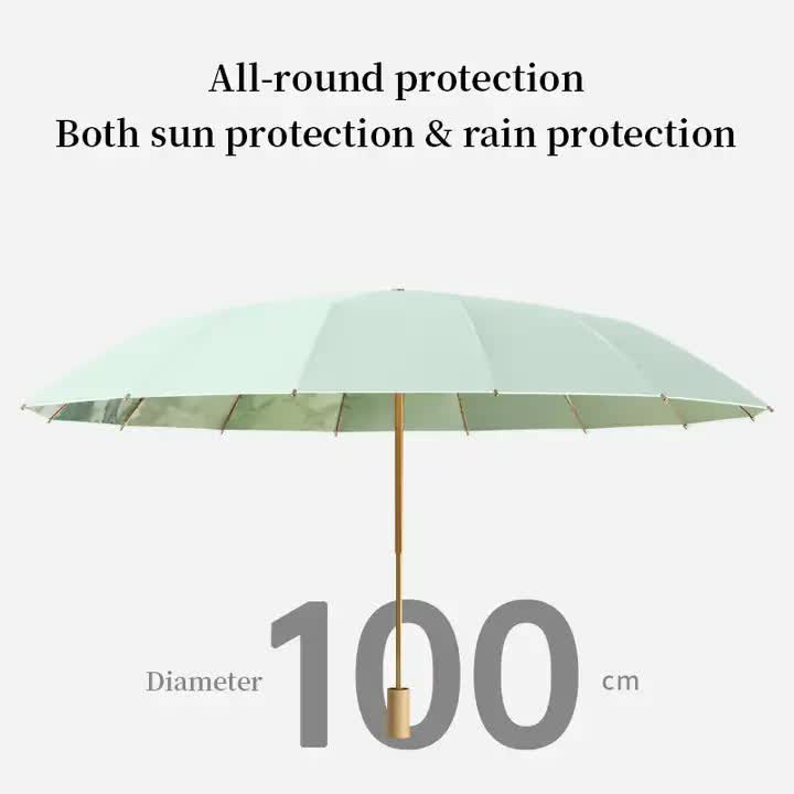 Traditional Chinese Style Folding Umbrella - Yellow Floral Design with 16-Rib Structure — image 3