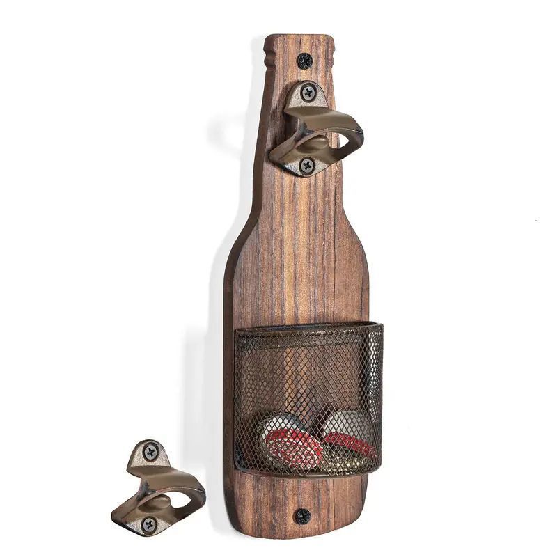 Wall Mounted Beer Bottle Opener With Cap Storage Basket, Creative Hanging Bottle Opener, Decor for Kitchen & Bar Counter, Charcoal Finish, Christmas Halloween