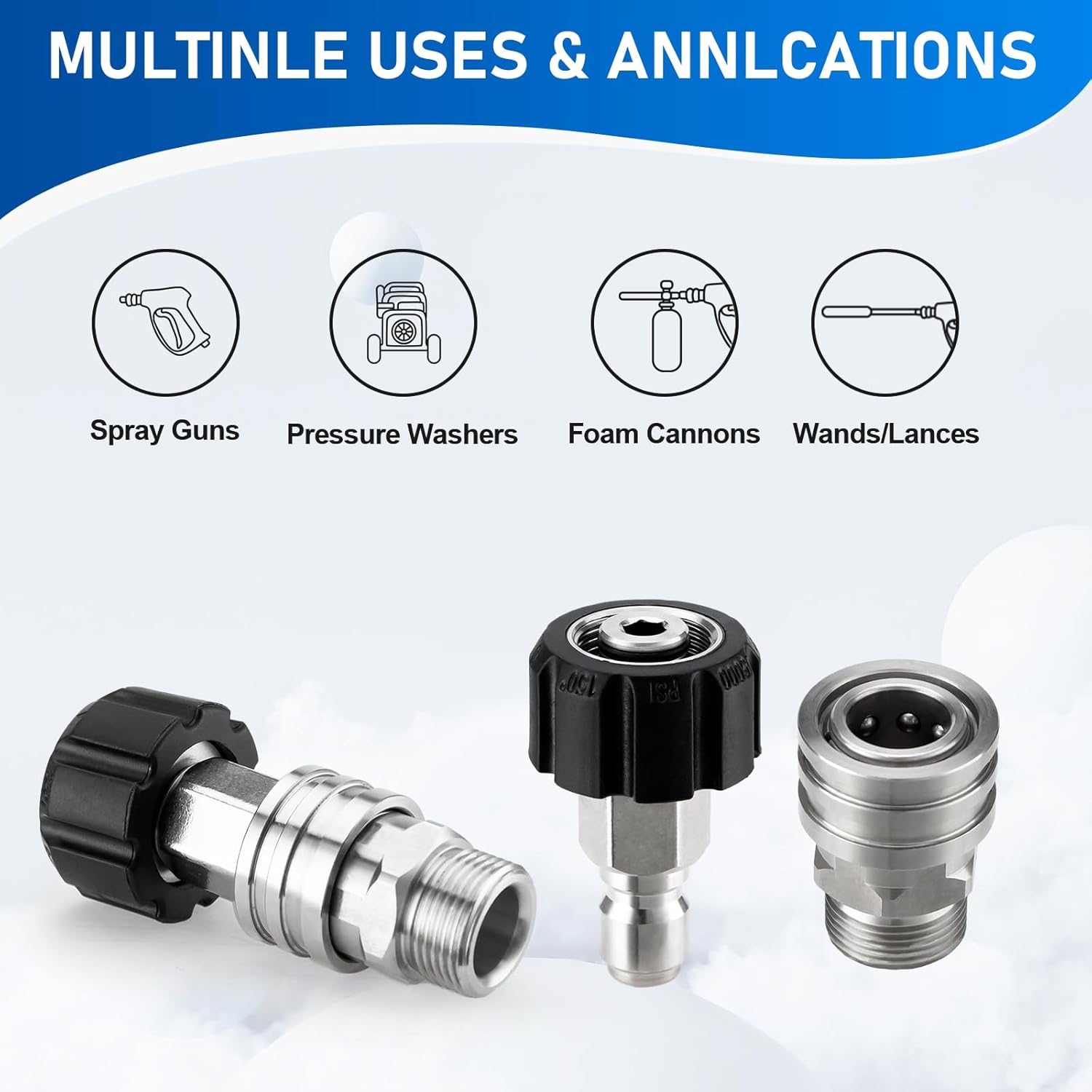 Pressure Washer Adapter Set, Stainless Steel Pressure Washer Quick Connect Kit, M22 14mm to 3/8" Quick Connect Swivel Fittings, 4 Pack โ image 6