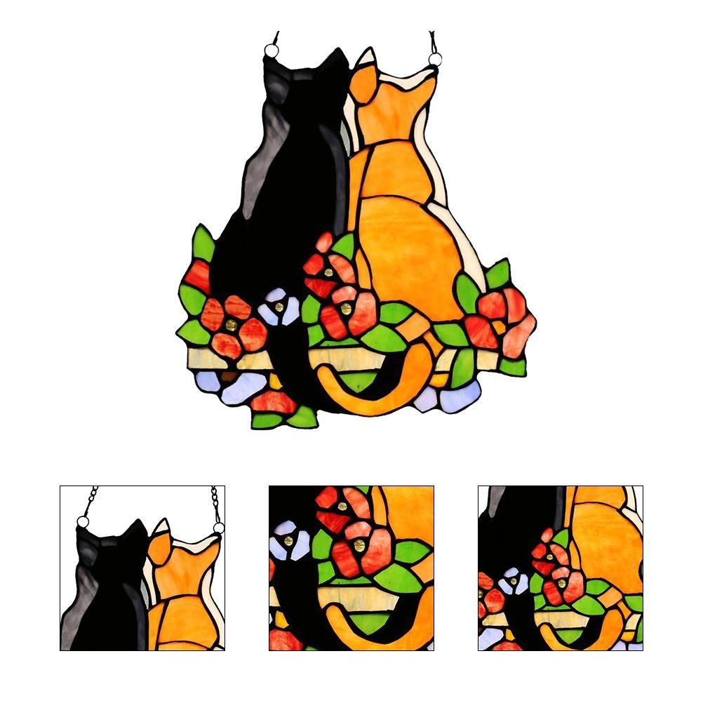Stained Glass Cats Window Panel Stained Suncatcher Hanging Ornaments Home Decoration โ image 2