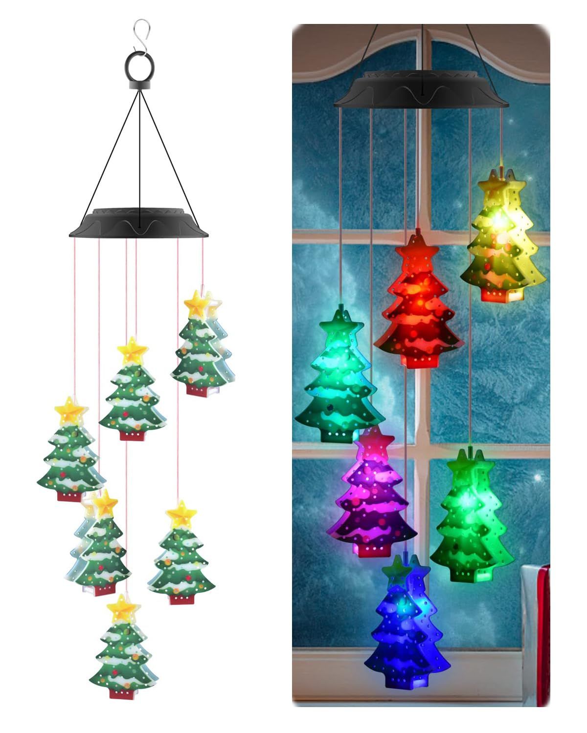 Christmas Solar Wind Chimes, Color Changing Solar Wind Chimes, Hanging Outdoor Christmas New Year Garden Decor Gift for Children/Mom — image 2