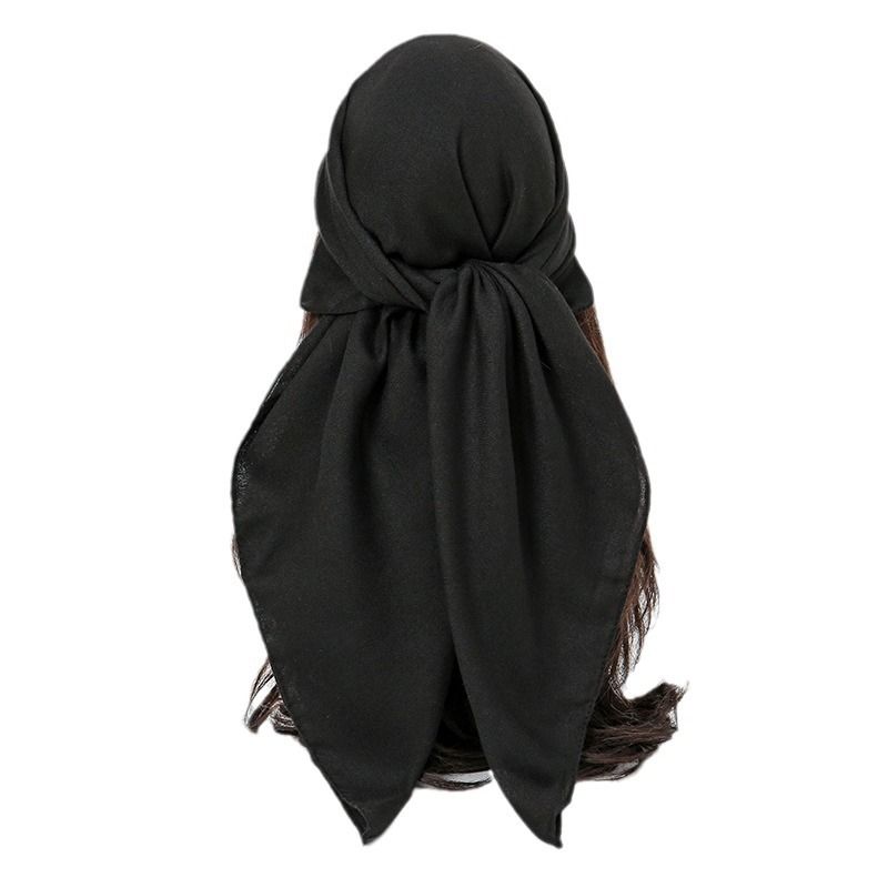 Black 90 × 90cm Women Solid Colour Square Scarf - Lightweight Polyester Head Scarf and Shawl Wrap, Soft Casual Neck Scarf for Travel, Hair Styling and Everyday — image 3
