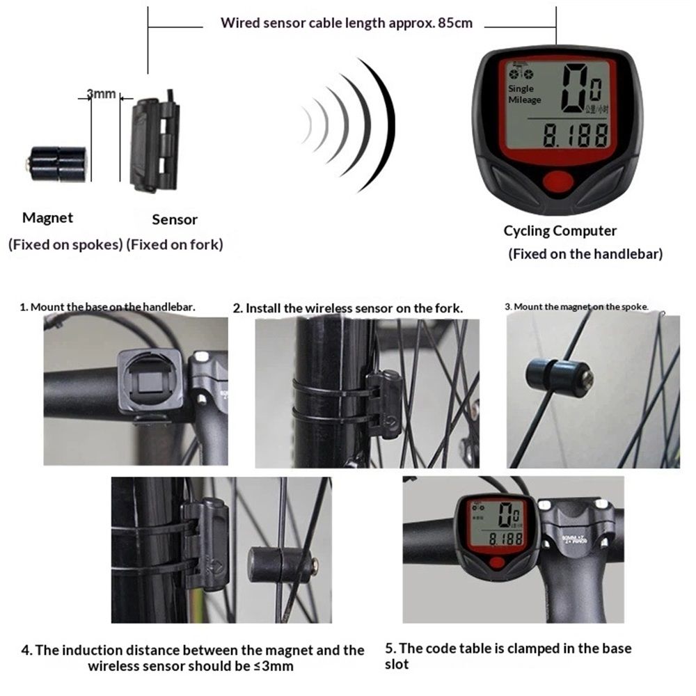 Bicycle Speedometer Odometer Wireless Cycling Computers Waterproof Cycle Bike Computer with LCD Display & Multi-Functions — image 4