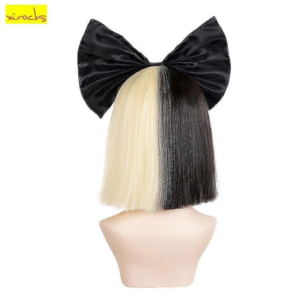 Ombre Straight SIA Cosplay Wig with Bangs and Black Bow 14 Inch Synthetic Hair for Women — image 2