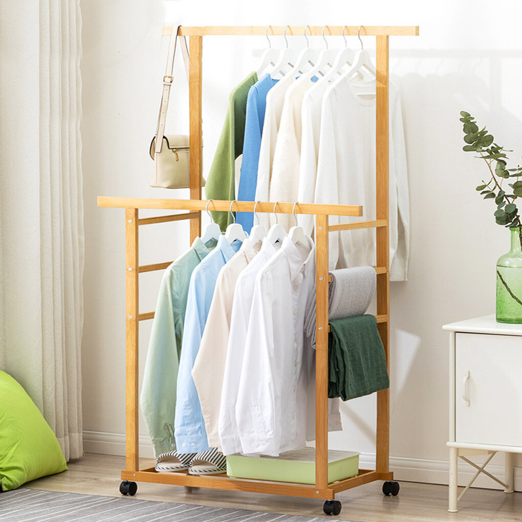 Double Rail Heavy Strong Rolling Clothes Rack with Trousers Rack & Bottom Shelf — image 6