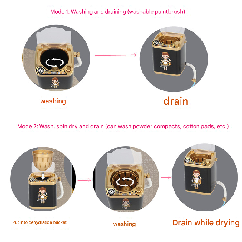 Black Kids Mini Electric Toy Washing Machine with Spin Dryer Basket - Pretend Play Appliance — image 4