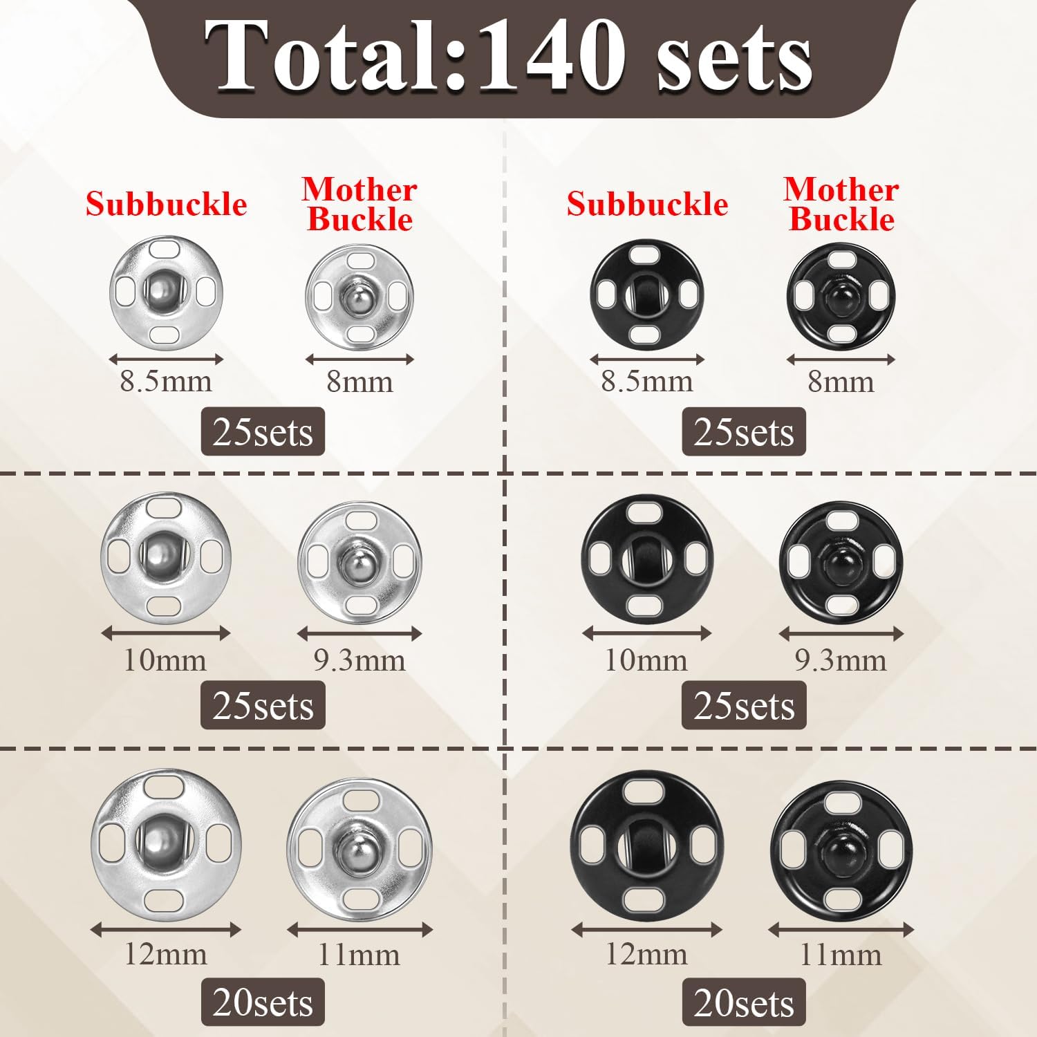 140 Sets Sew on Snaps for Clothing, Metal Snaps Fasteners Press Studs, Snap Buttons for Clothes Fabric Bag Bib Sweater Cardigan DIY Sewing Craft (8mm 10mm โ image 2