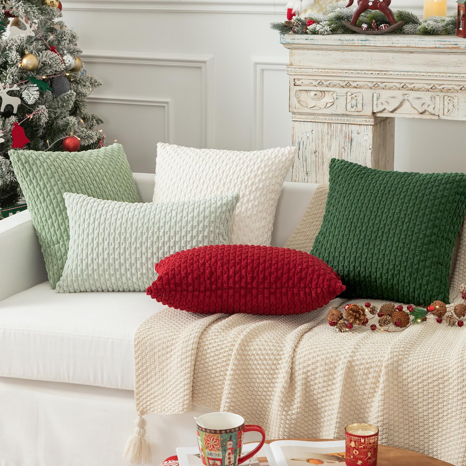 2 Pack Striped Velvet Corduroy Pillow Covers, Decorative Throw Cushion Cases for Couch, Sofa and Bed, 22 x 22-Inch, Light Green โ image 6