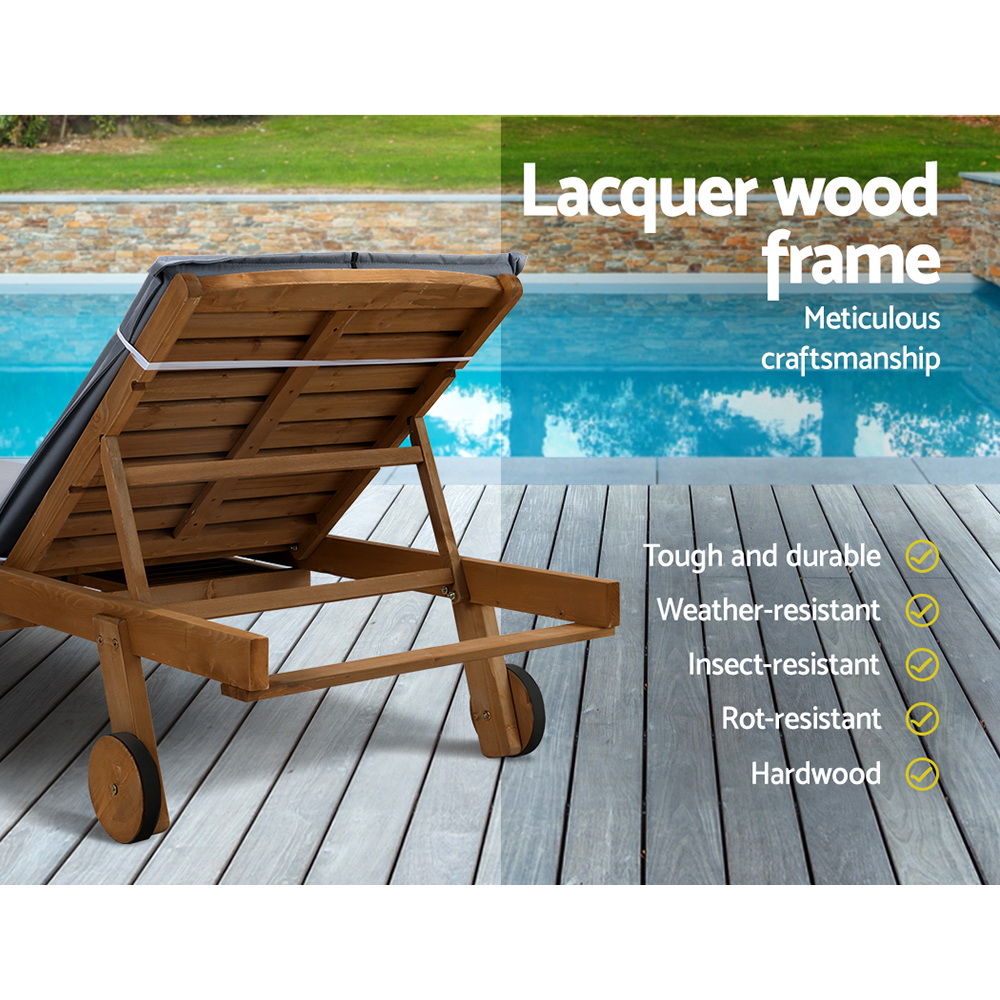 Gardeon 2x Sun Lounge Wooden Lounger Outdoor Furniture Day Bed Wheel Patio Grey โ image 6