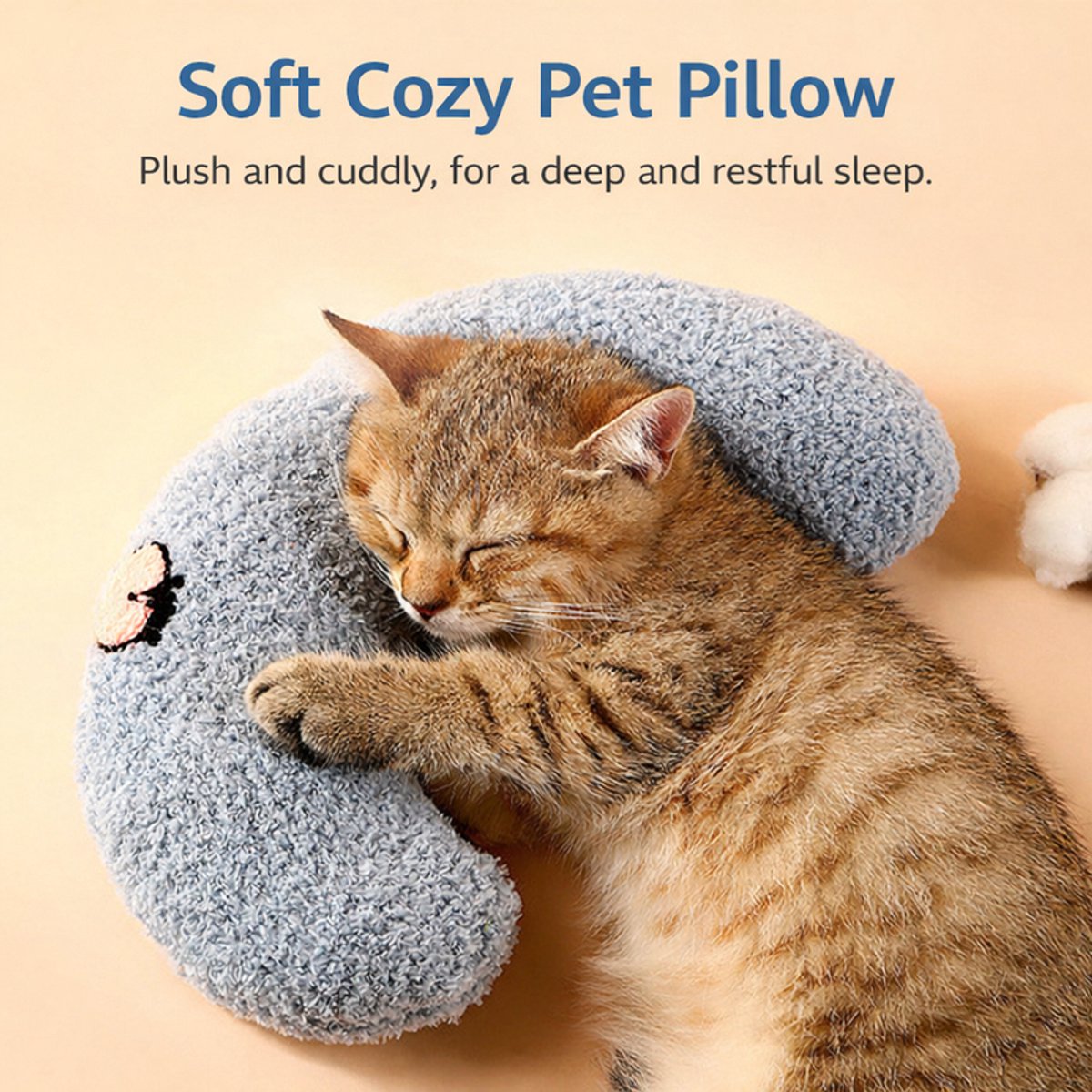 Pet Cushion - Soft Plush Pet Cushion - Cute Patterned Pet Mat - Comfortable Neck Support - Suitable for Cats and Dogs - Blue — image 4