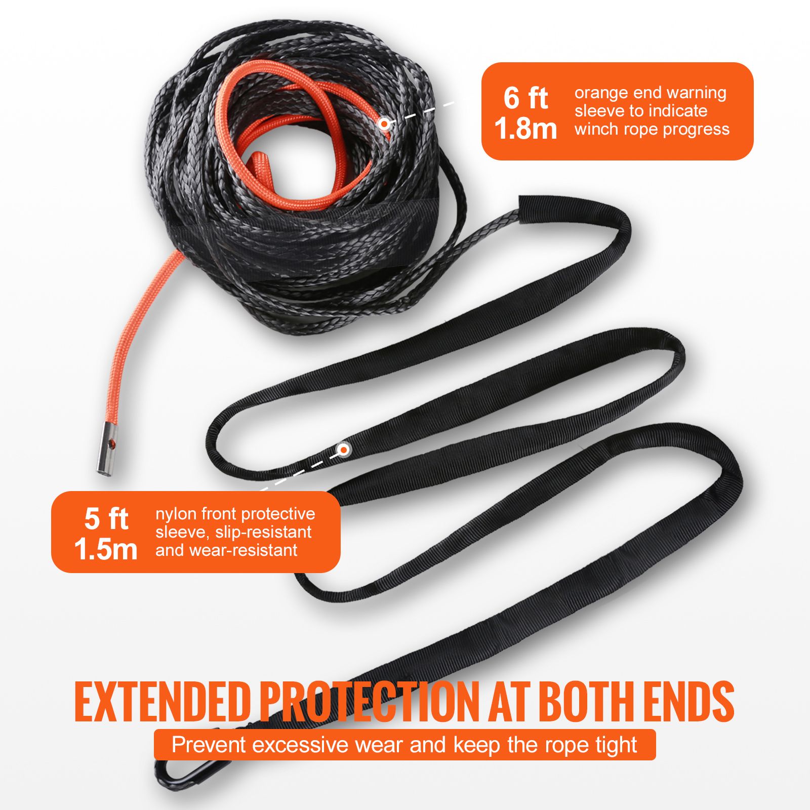 Synthetic Winch Rope, 12.7 mm x 28 m, 142.3 kN, Synthetic Winch Line Cable Rope with Protective Sleeve + Forged Winch Hook + Pull Strap, Universal โ image 4