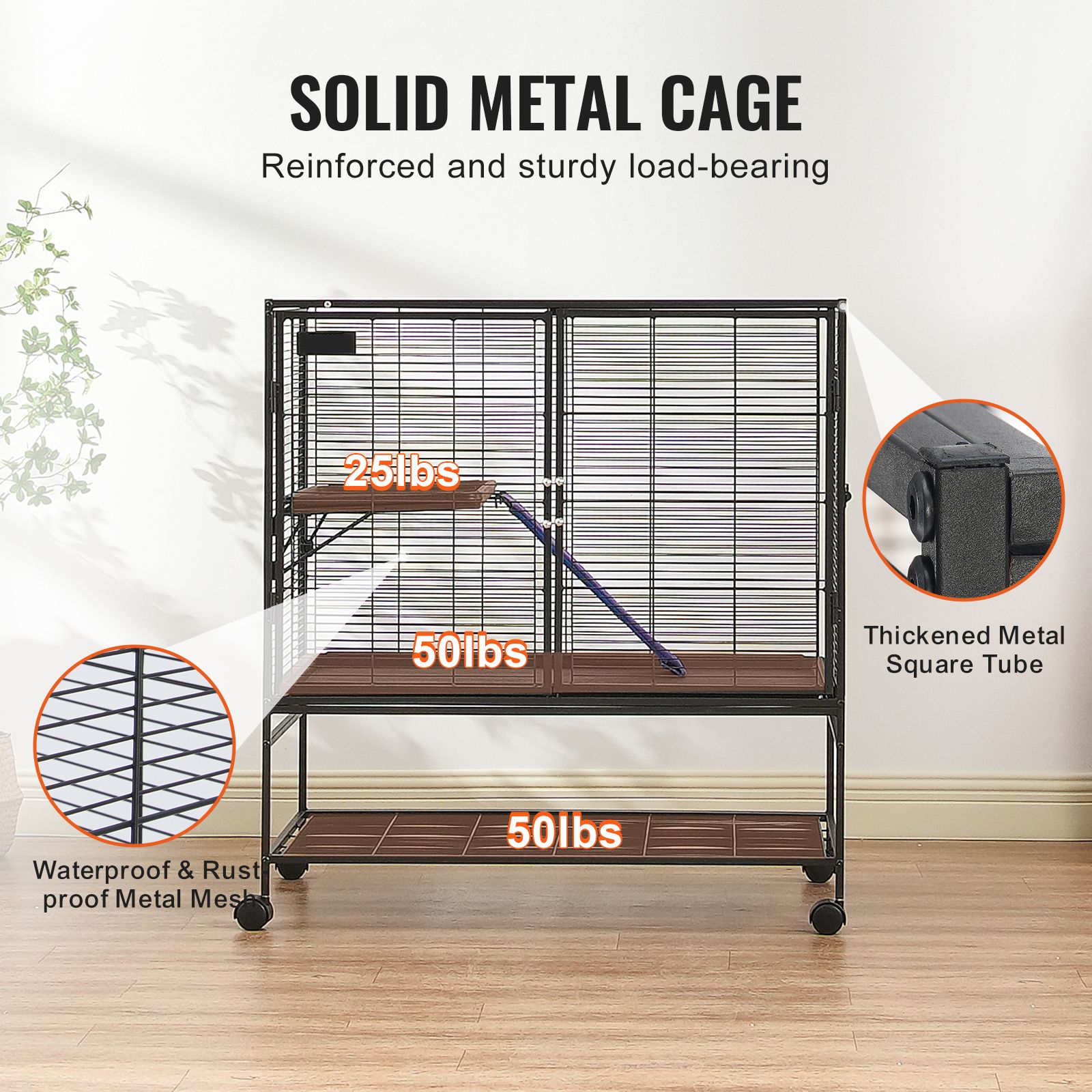 39" Metal Small Animal Cage 2-Tier Rolling Ferret Cage with Tray A Ramp — image 4
