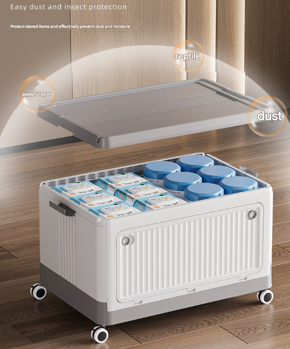 Size L Brown Collapsible Storage Box with Wheels and Telescopic Handle - Stackable Folding Crate for Car & Home โ image 6