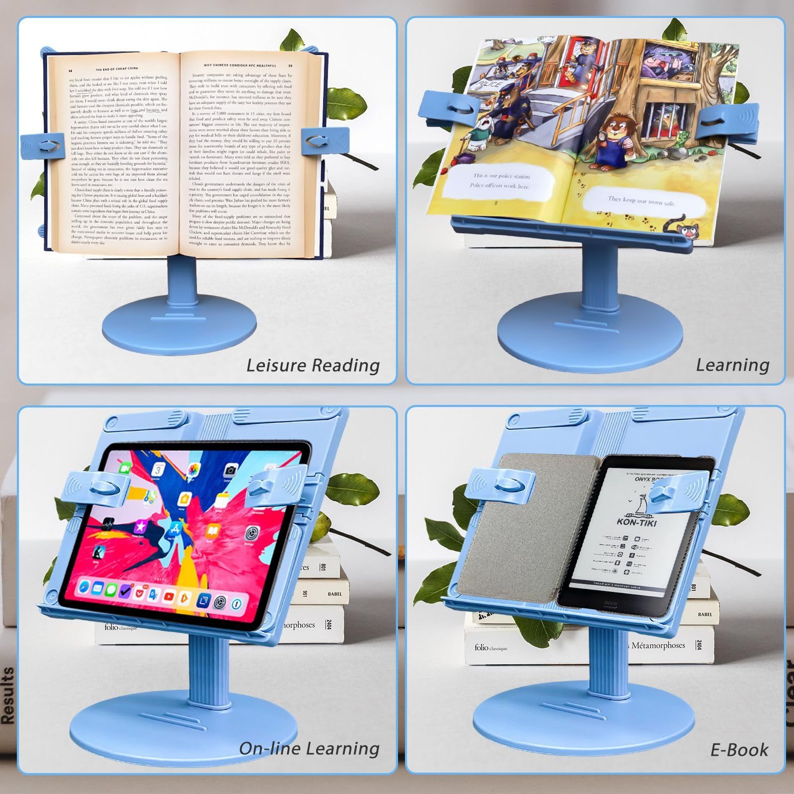 Adjustable Book Stand for Reading Foldable Book Holder Adjust Height Table Desk Book Reading Stand Holder (Blue) — image 5
