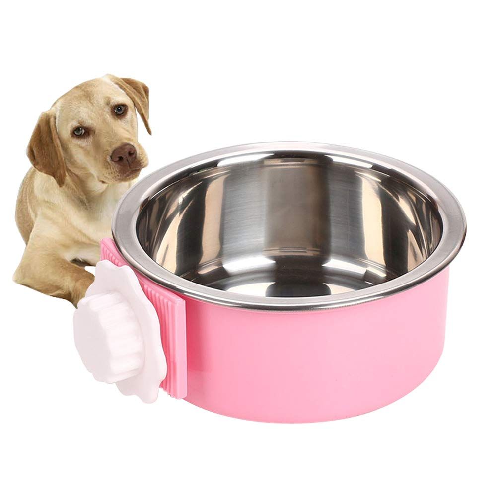 Crate Dog Bowl Removable Stainless Steel Water Food Feeder Bowls Cage Coop Cup for Cat Puppy Bird Pets (Small, Pink) โ image 5
