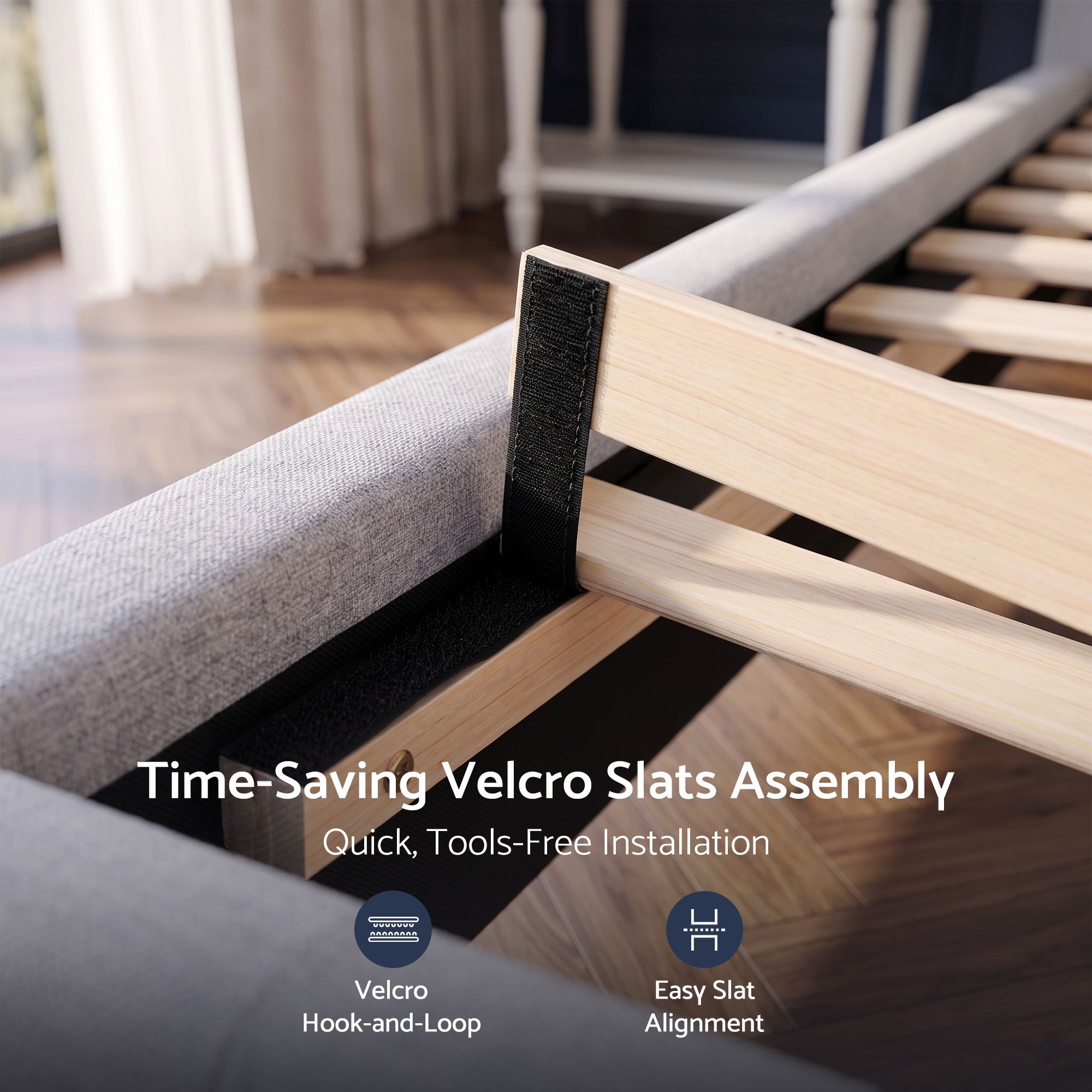 Artiss Queen Bed Frame with Tufted Headboard and Plywood Slats Grey — image 6