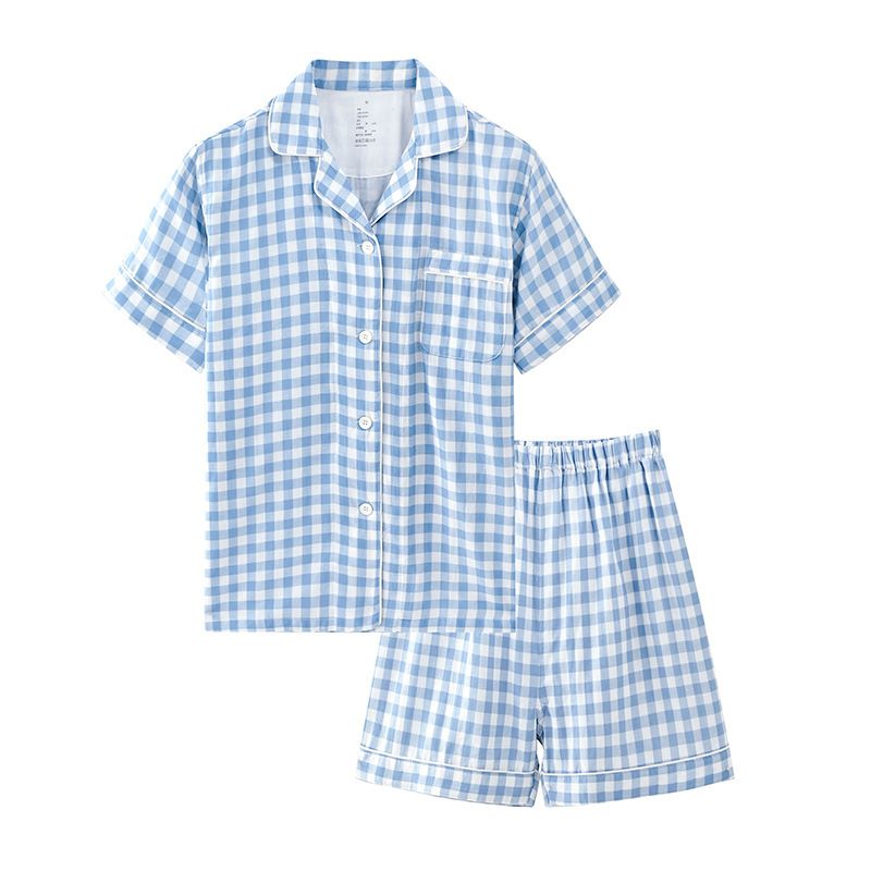 Japanese Cotton Pajama Suit Women Men Short Sleeve Men's vertical gray-short sleeve long L — image 3