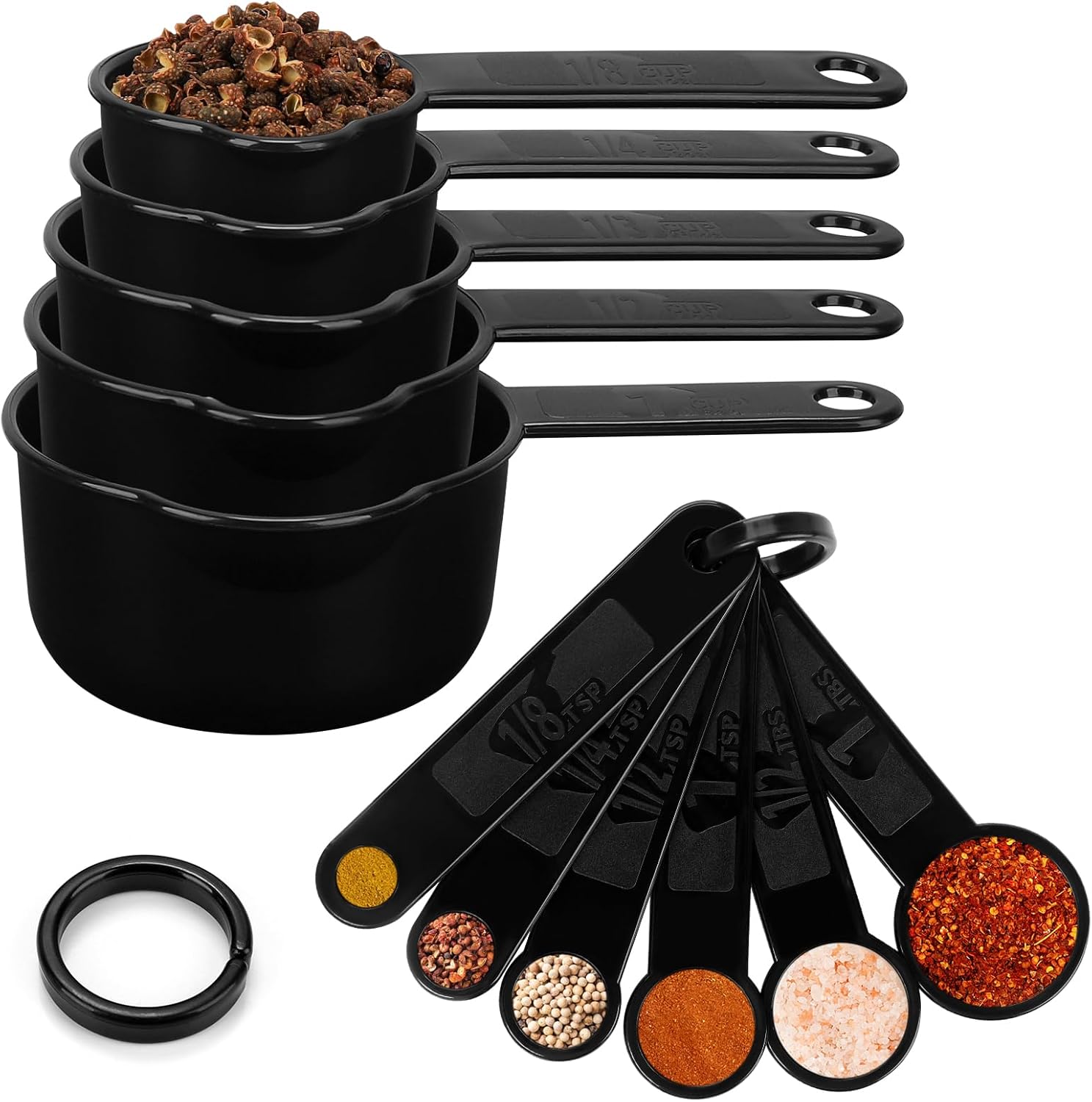 Measuring Cups & Spoons Set, Plastic Cooking Baking Tools Measuring Spoons Cups, 11 Piece Different Capacities Tablespoons Kitchen Gadgets Nesting Measure Sets