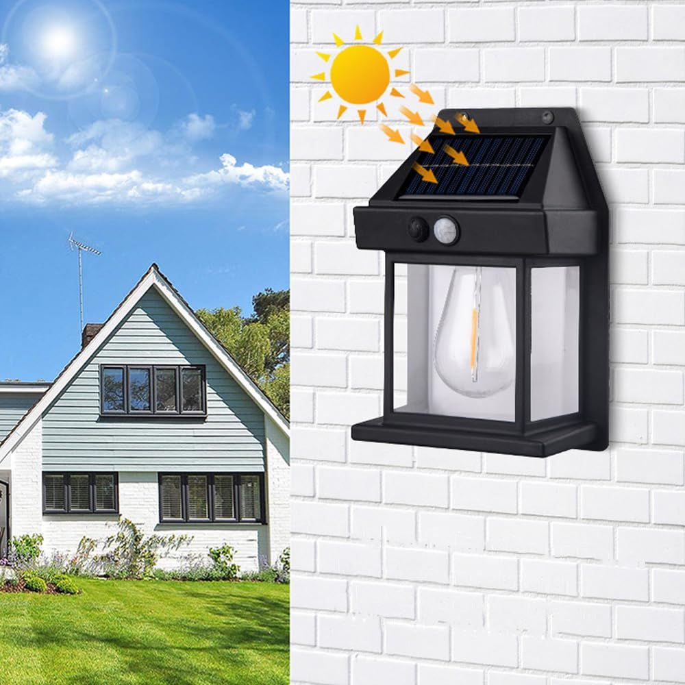 Solar outdoor wall lamp human body induction three mode tungsten wall lamp garden villa courtyard night light — image 2