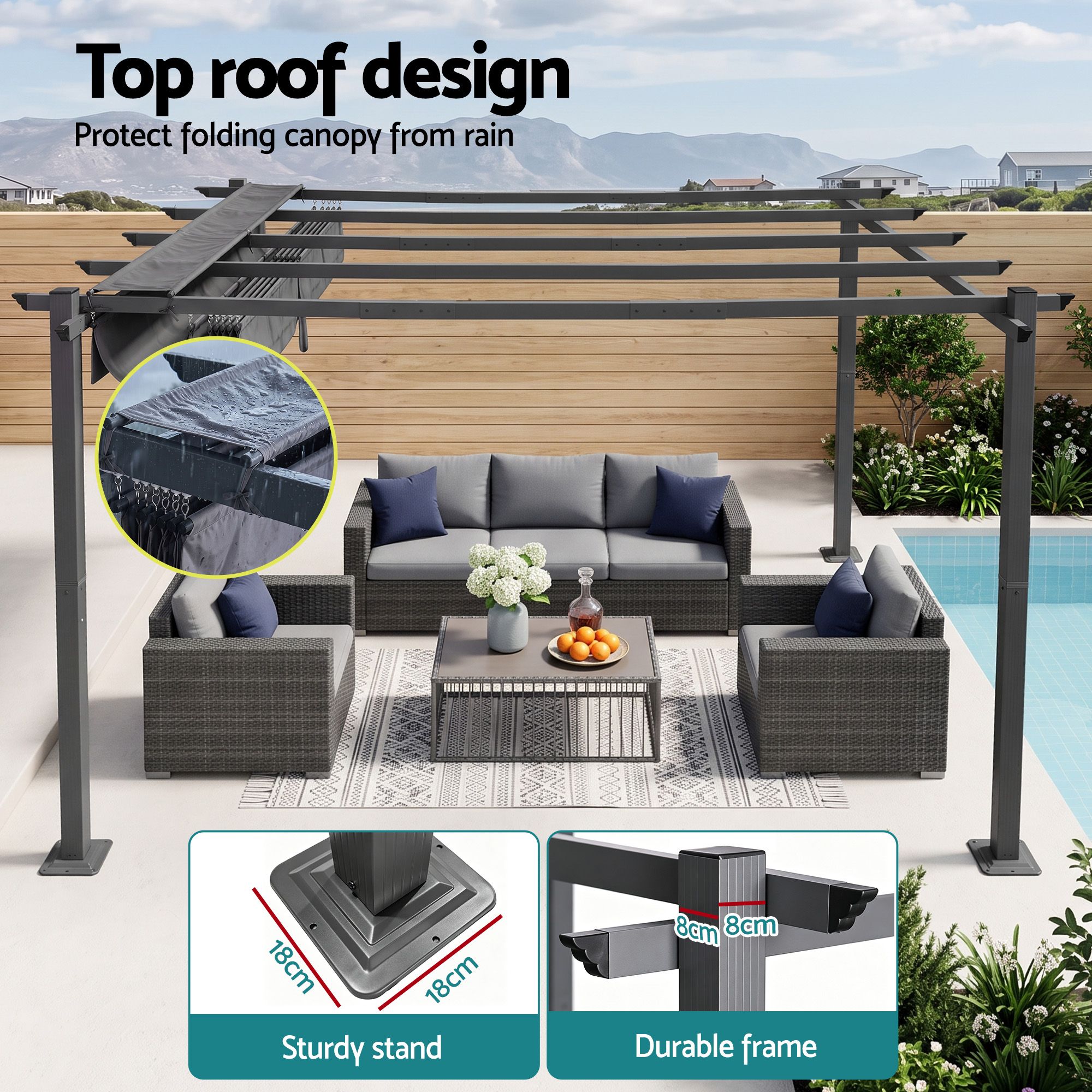 Instahut Gazebo Outdoor Garden Pergola Aluminium Frame Adjustable Canopy 3x4m Grey โ image 6