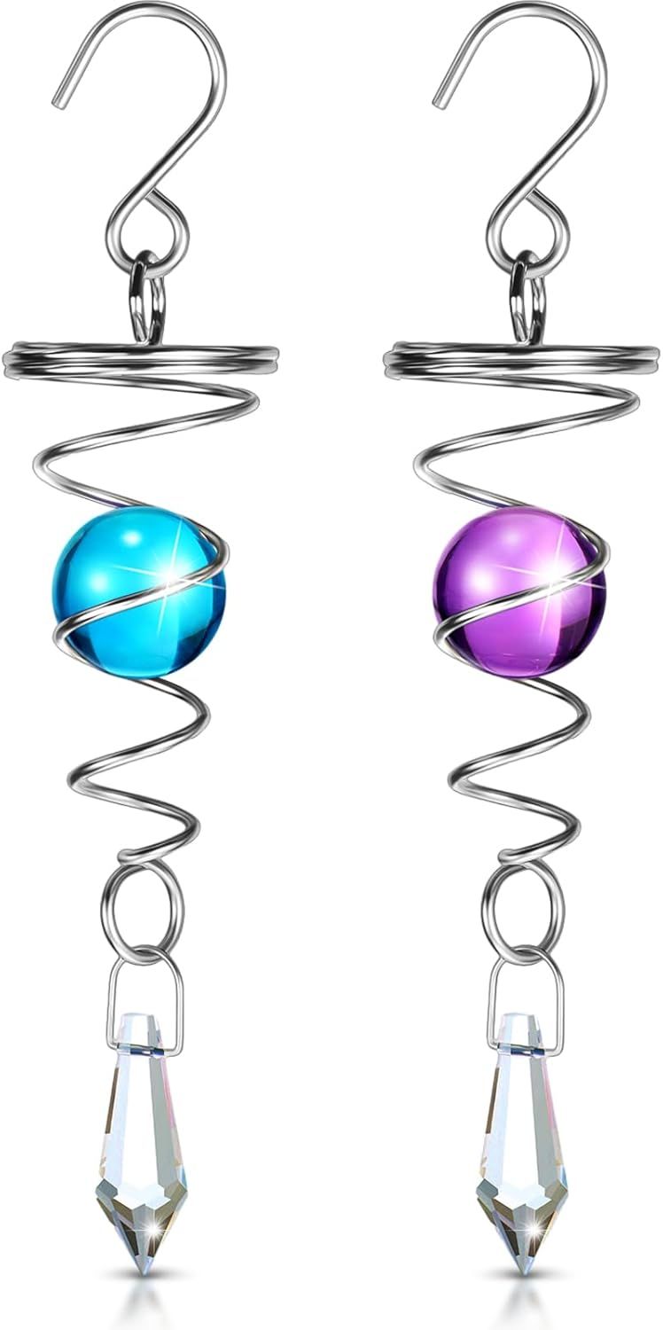 2 Pieces Gazing Ball Spiral Tail Decorative Wind Spinner Stabilizer Stainless Steel Indoor Outdoor Hanging Wind Ball Spinner with Hanging Swivel Hook or Garden