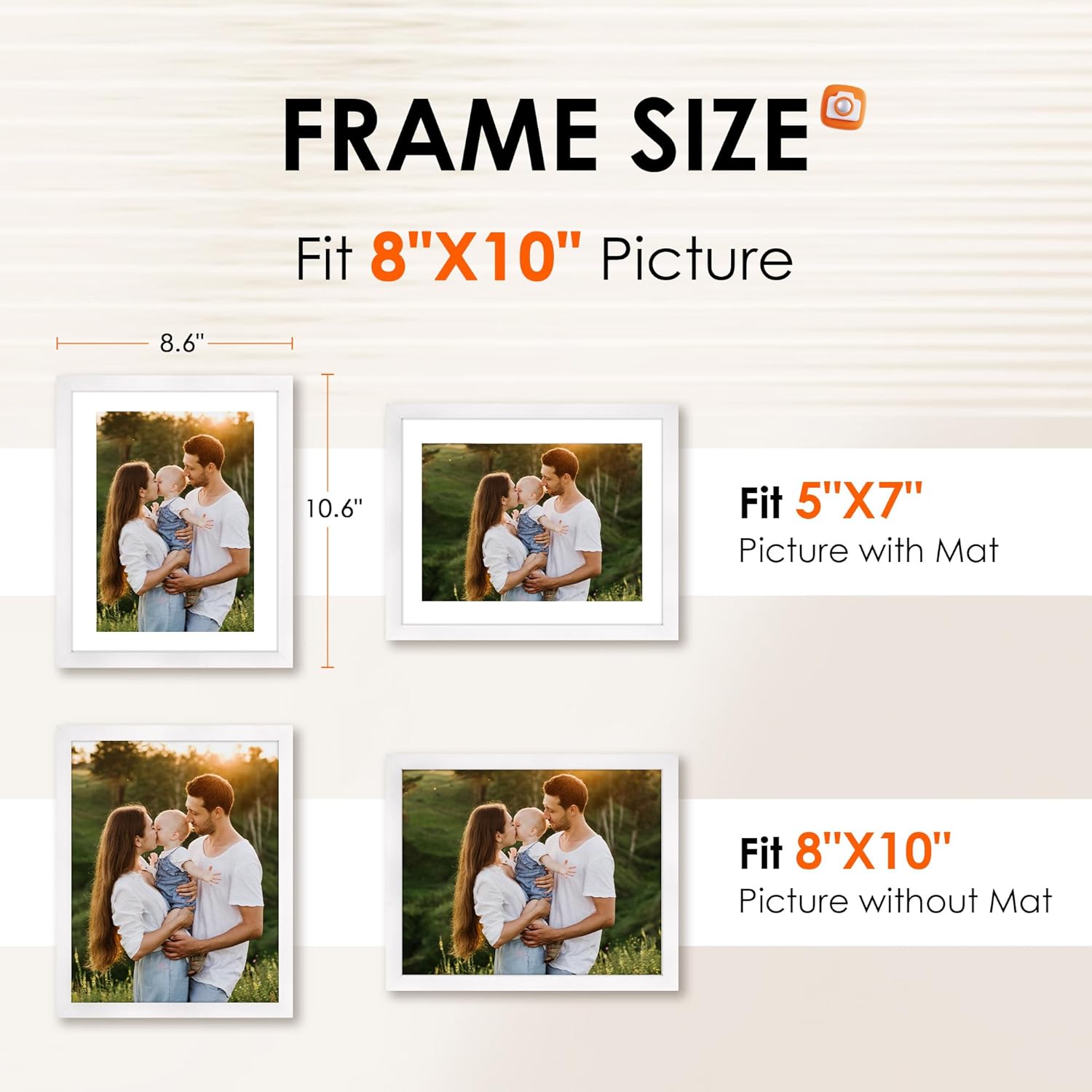 5x7 Picture Frame Set of 2 & 8x10 Picture Frame Set of 2, Photo Frame with HD Plexiglass, Display Pictures 5x7 with Mat or 8x10 Without Mat โ image 6