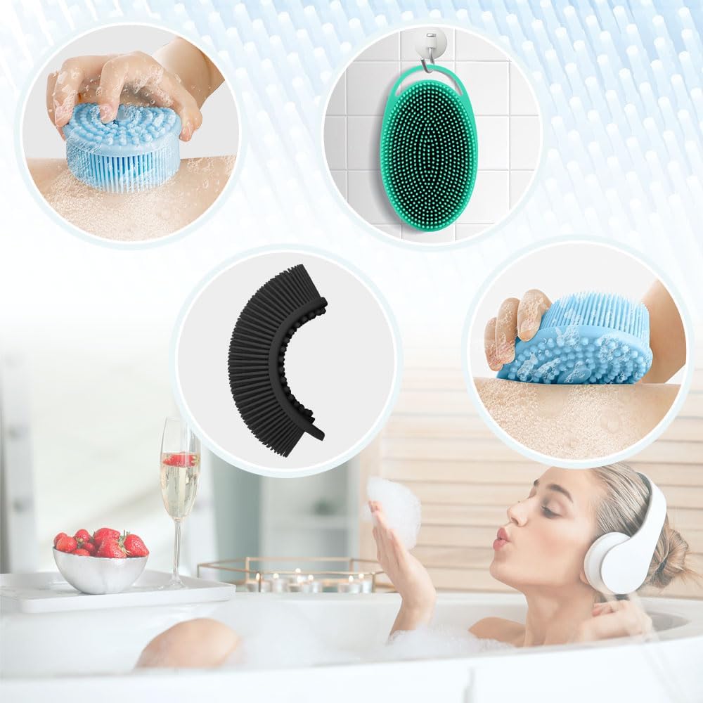 Silicone Body Scrubber, Set of 3 Soft, Exfoliating, Blood Circulation, Cleansing, Softening, All Skin Types, Manual, SKIN_CLEANING_BRUSH — image 4