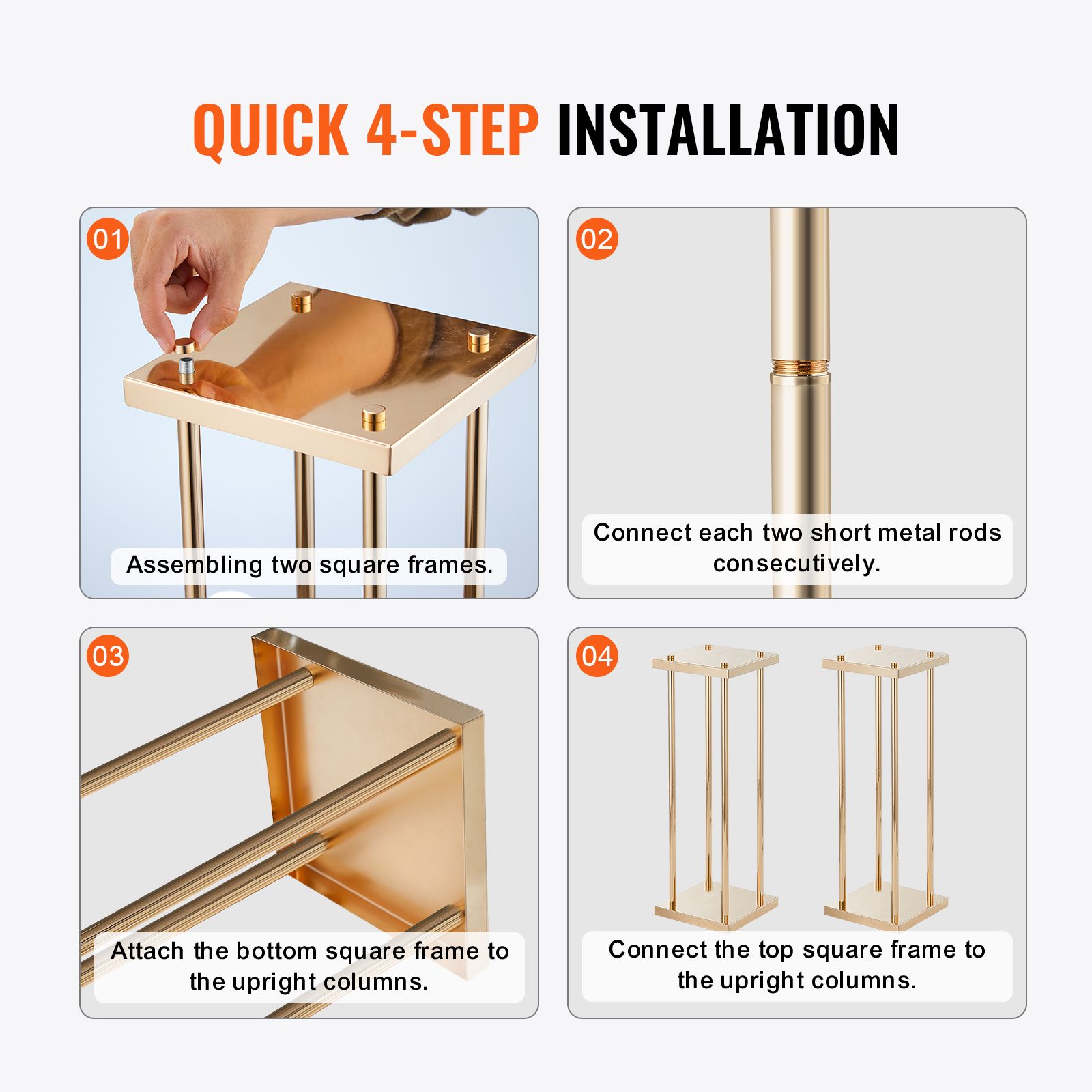 4PCS Gold Metal Column Wedding Flower Stand, 23.6inch /60cm High With Metal Laminate, Vase Geometric Centerpiece Stands, Cylindrical Floral Display Rack for — image 5