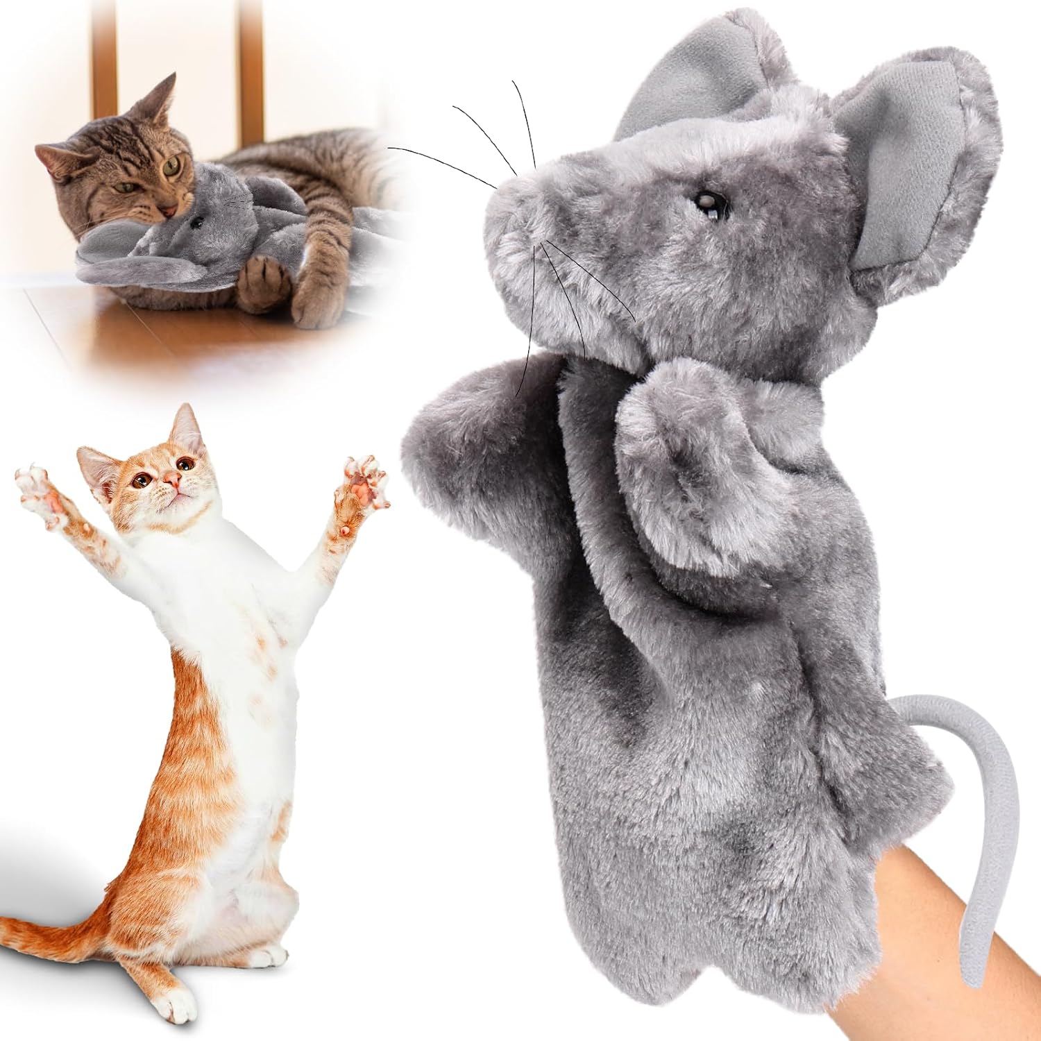 Cat Wrestling Toy Puppet, Mouse Puppets Enrichment Toys for Bored Indoor Cats, Safe Wrestling Glove Hand Interactive Cat Toys (Mouse) Mouse