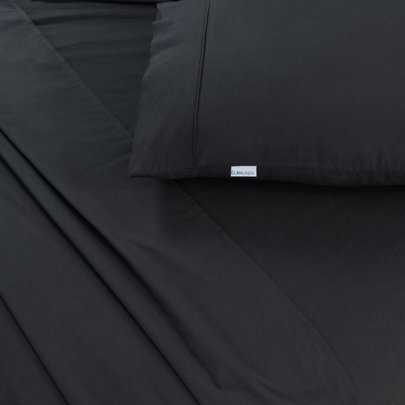 Elan Linen 100% Egyptian Cotton Vintage Washed 500TC Charcoal Single Bed Sheets Set โ image 6