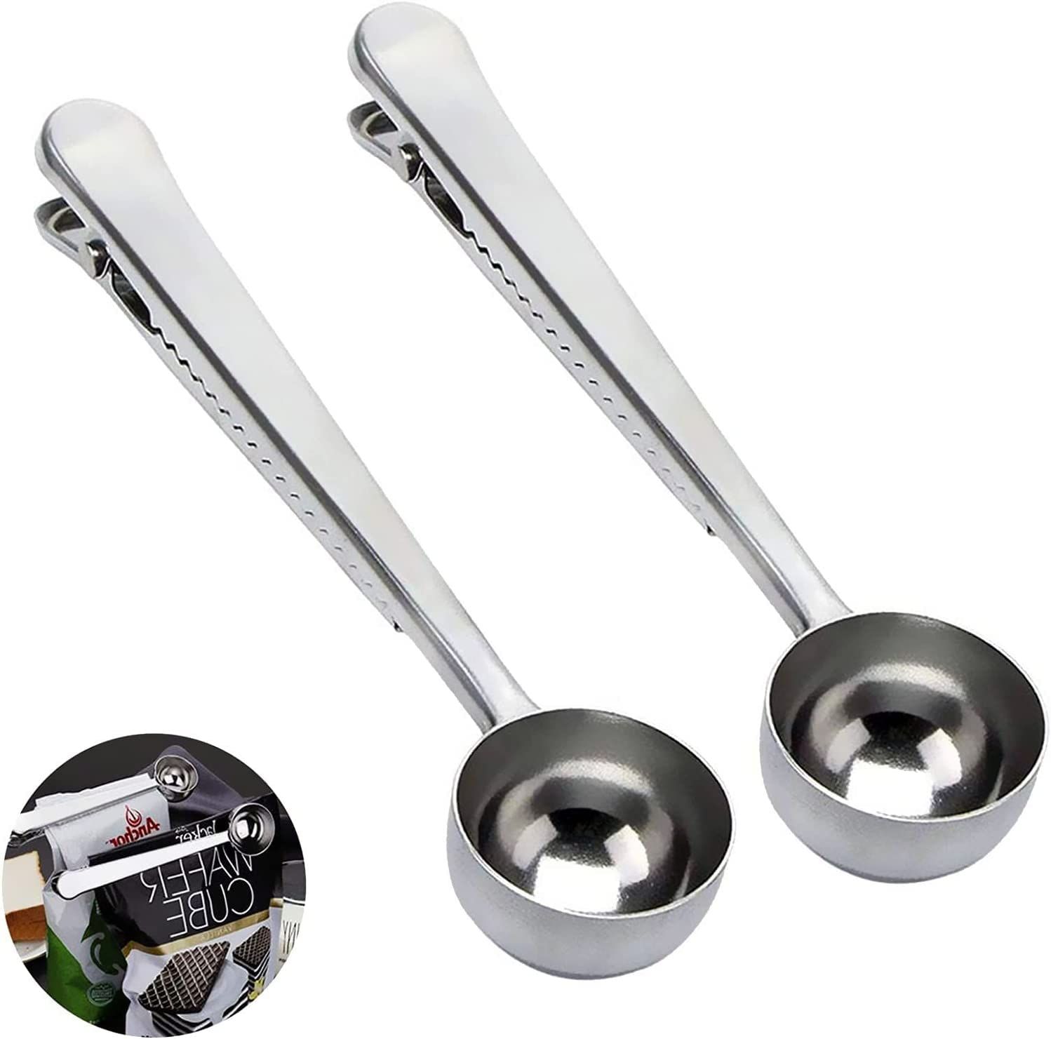 Coffee Scoop Clip Stainless Steel Tablespoon Coffee Spoon With long handle Multifunction Sealing Bag Clip For Tea