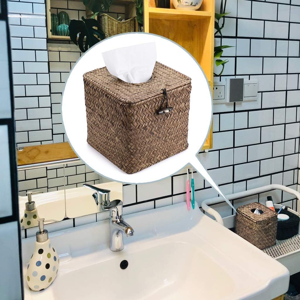 Tissue Box Square Tissue Holder Seagrass Tissue Box Cover Woven Tissue Box Holder Decorative Tissue Cover for Bathroom Tissue Box — image 2