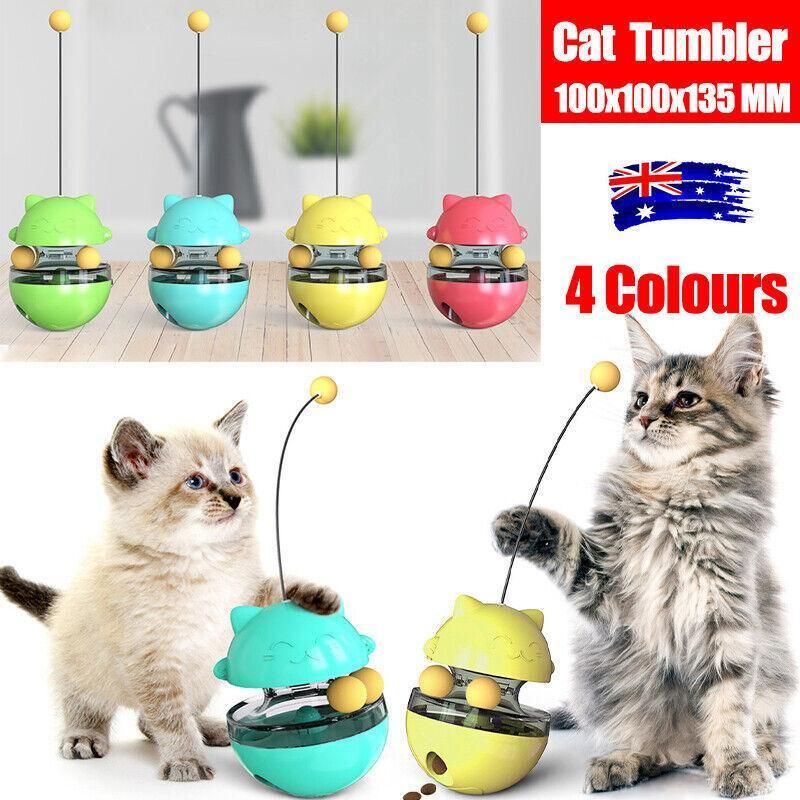 Cat Treat Dispenser Toy Ball Kitten Selfplay Interactive Tumbler Multifunction - Green โ image 2