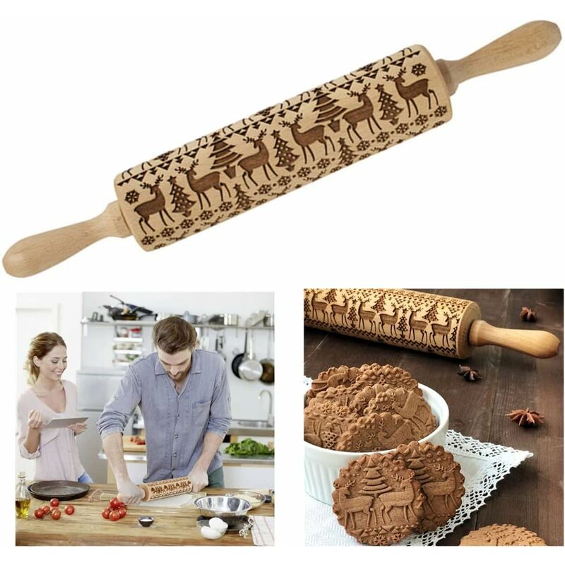Christmas Wooden ROlling Pin, Kitchen Tool, Baking Accessory, Eye-Catching, Stable And Durable, Christmas