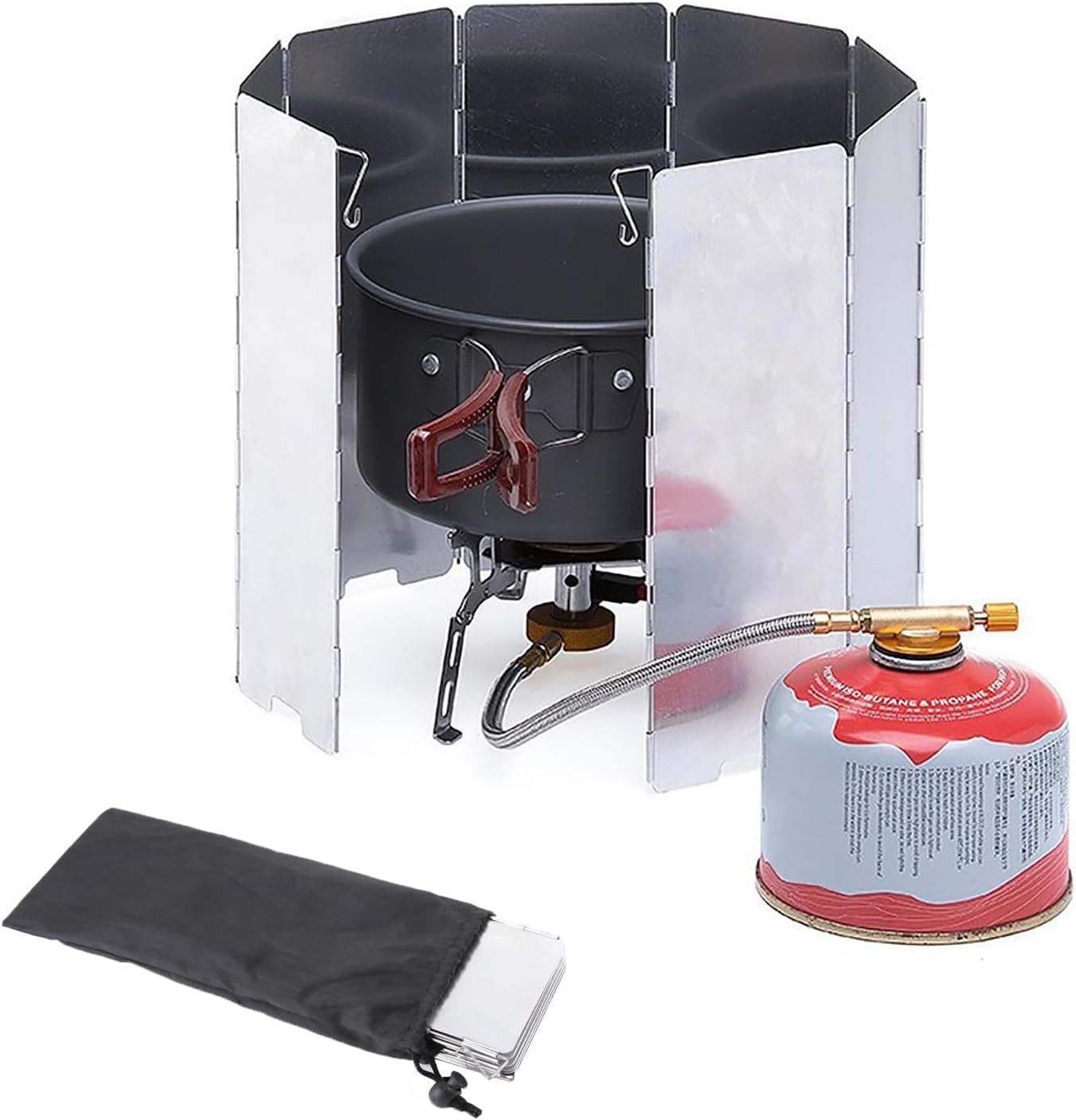 Outdoor Stove Windscreen Ultra light Aluminum foldable Camping Stove Windshield with Carrying bag for Butane Stoves Picnic (8 Plates)