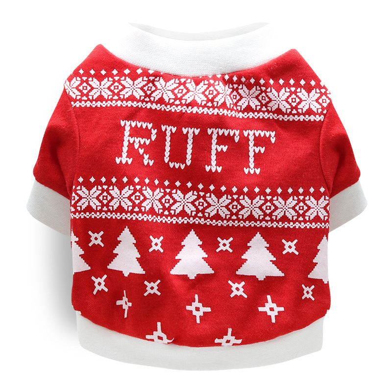 DROOLING DOG Pet Dog Cat Clothes Cotton T Shirt Red background and white border (Christmas tree) XS Size: XS; Neck (cm): 20-24; Bust (cm): 28-32; Back length