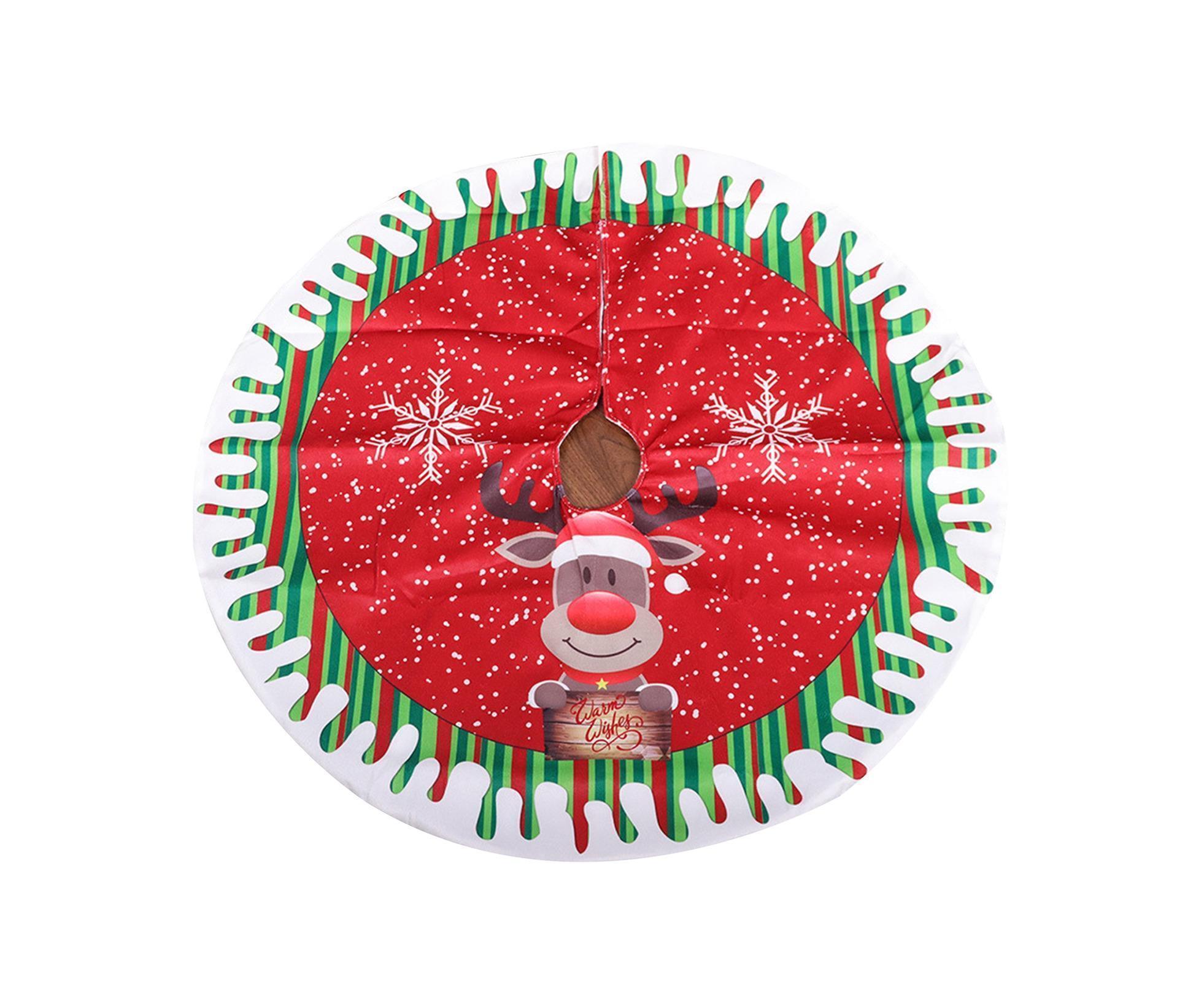 Round Elk/Santa/Snowman Print Xmas Tree Skirt Cover Floor Carpet Christmas Decor-B โ image 2