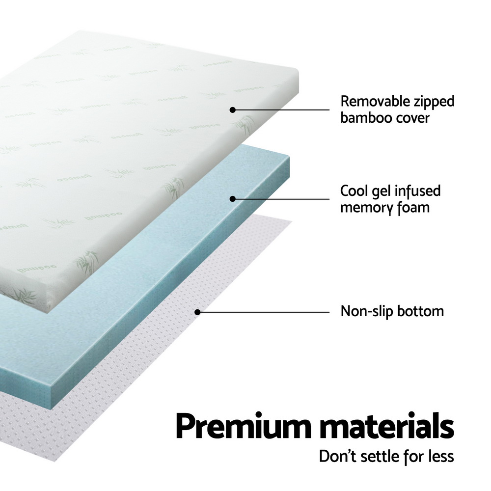 Giselle Bedding Memory Foam Mattress Topper Cool Gel Bed Mat Bamboo 10cm Single — image 4