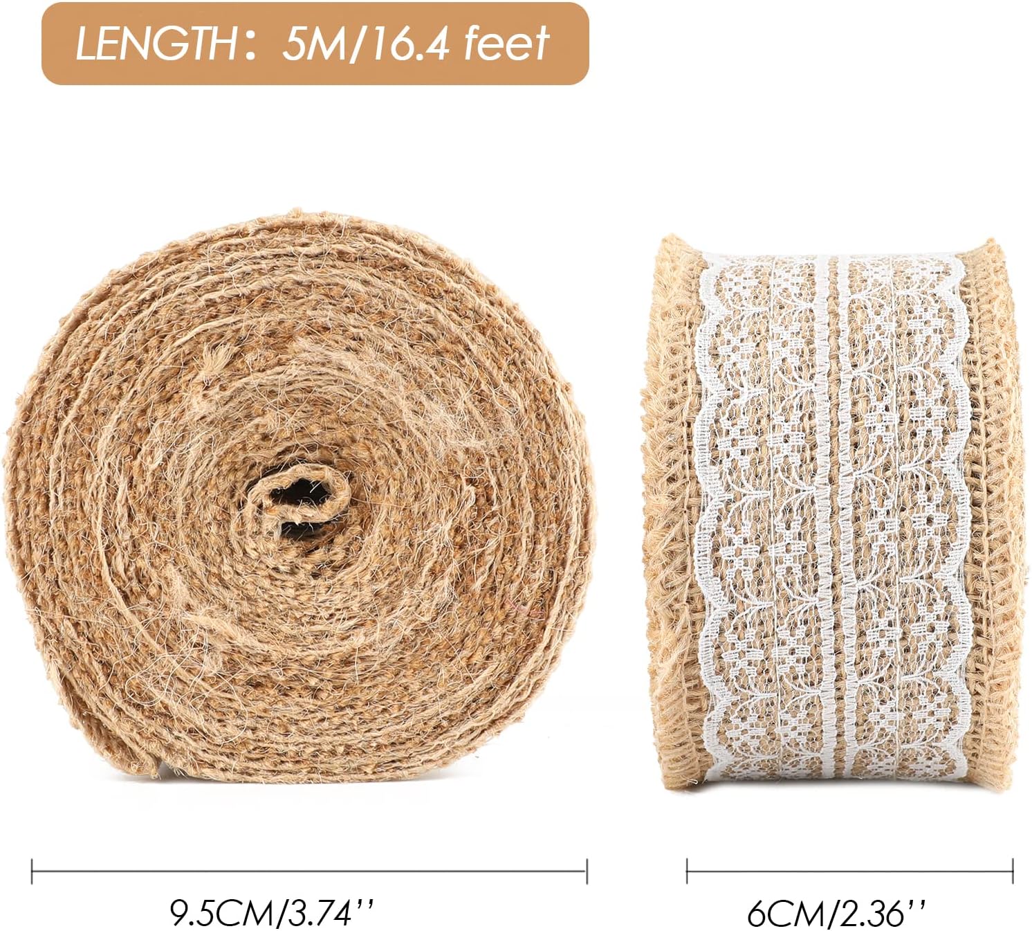 Natural Jute Burlap Ribbon Roll - 2.4Inch x 5.5Yards Rustic White Lace Burlap Ribbon Trim Tape for DIY Crafts, Bottle Decor, Wreath โ image 3