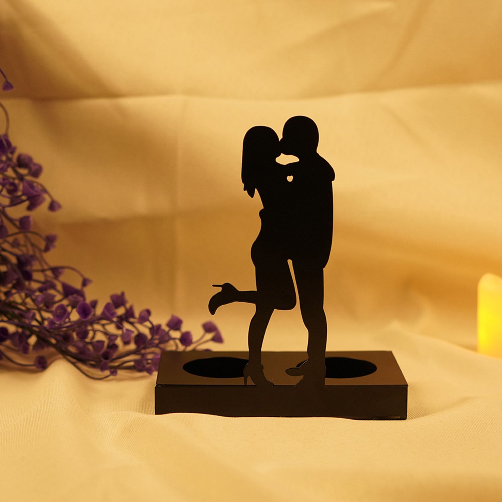 Iron Candle Holder Romantic Couple Candle Statue Gifts for Couple for Wedding Anniversary β image 2