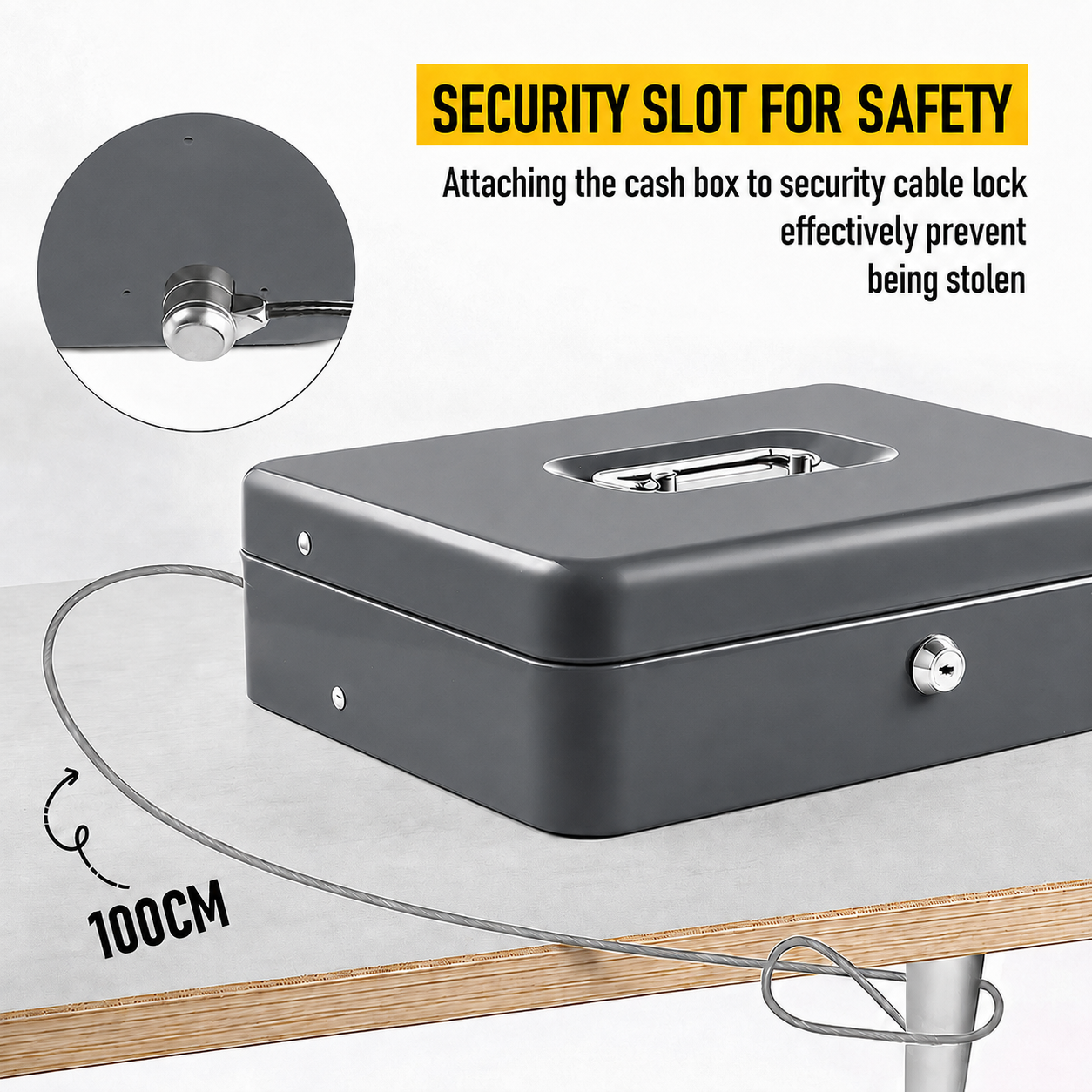 Lockable Metal Cash Box with 2 Keys, 4 Bill & 5 Coin Tray, Security Money Box with Anti-Loss Rope โ image 2