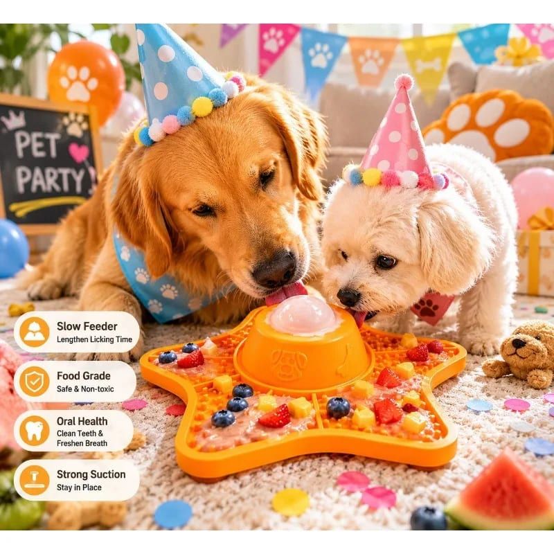 Innovative Two-in-One Star-Shaped Slow Feeder Lick Mat for All Breeds of Dogs and Cats – Our Original 5-Point Silicone Pad with Rolling Ball Insert — image 6