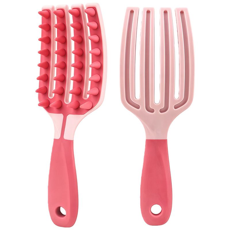Two-Tone TPR Scalp Massage Shampoo Brush, Wet & Dry Hair Cleaning Comb for Itch Relief & Dandruff Removal—Pink