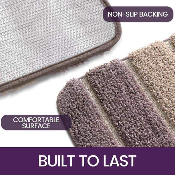 Soft Absorbent Bath Mat Non‑Slip Bathroom Rug Machine Washable 40 × 60cm Beige Striped — image 3