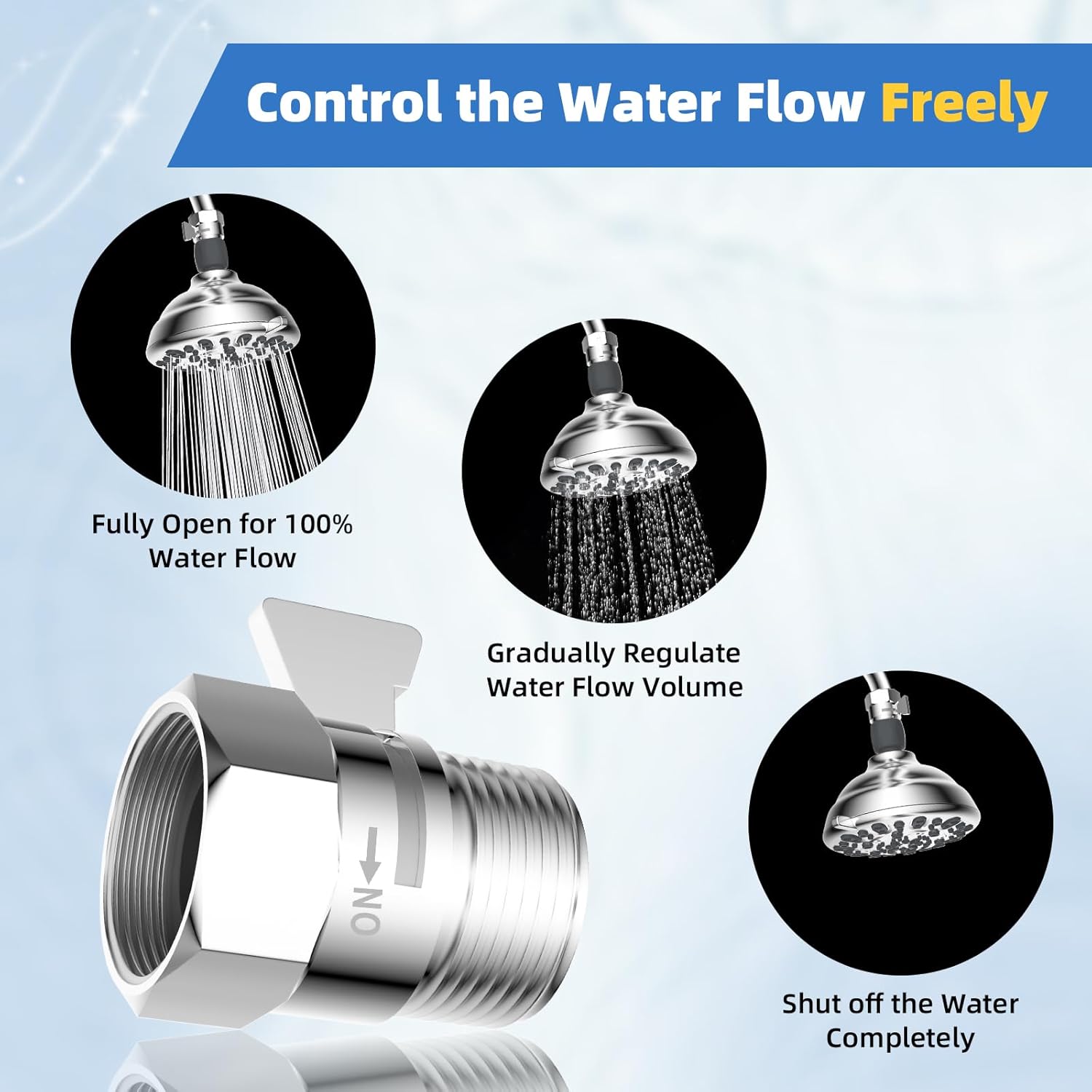 All Metal Shower Head Flow Control Valve, G1/2 Brass Shut-off Valve with Metal Handle Lever, 90 Inch Stainless Steel Extra Long Shower Hose Replacement, Brass โ image 3