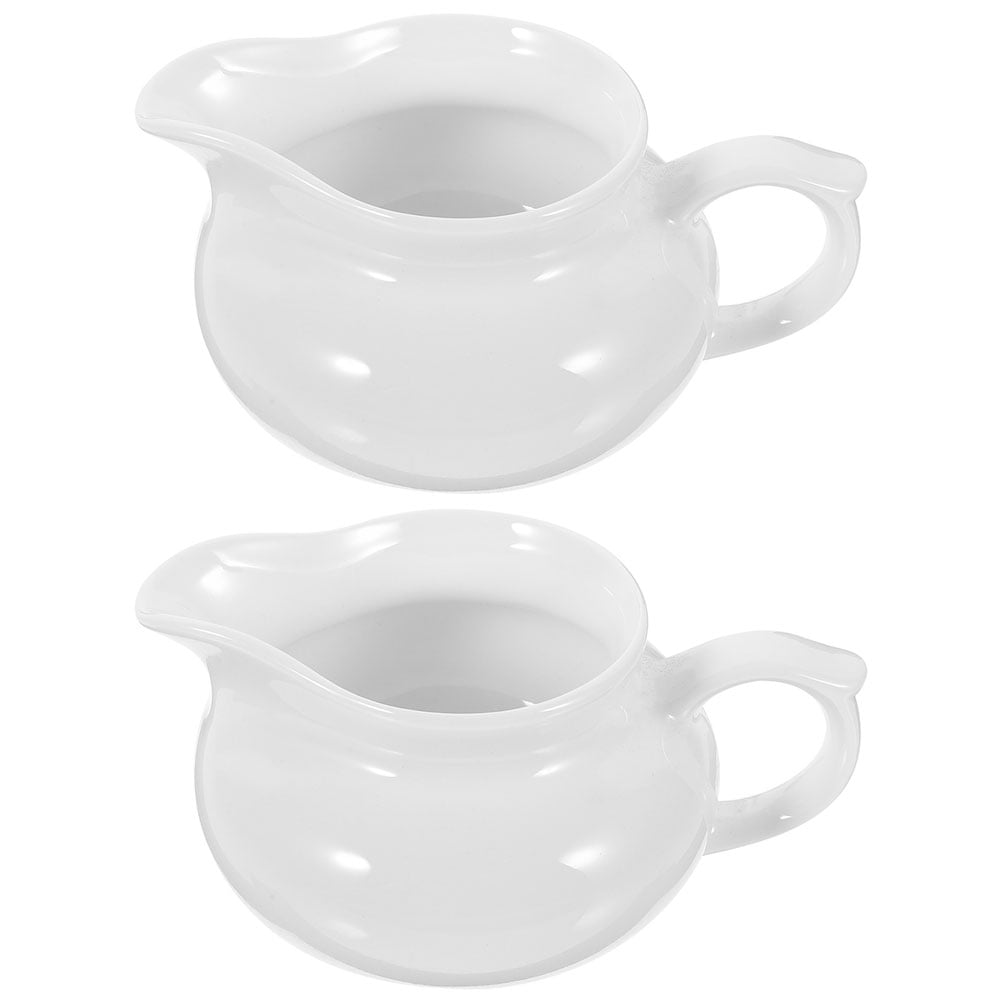 Set of 2 Ceramic Gravy Boats with Handle, Portable Sauce Dispensers for Kitchen and Dining Table, for Home Kitchen Cooking and Food