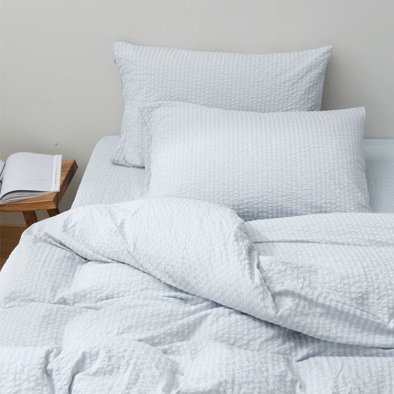 Cotton Seersucker 4 Piece Set Washed Striped 160 × 240cm