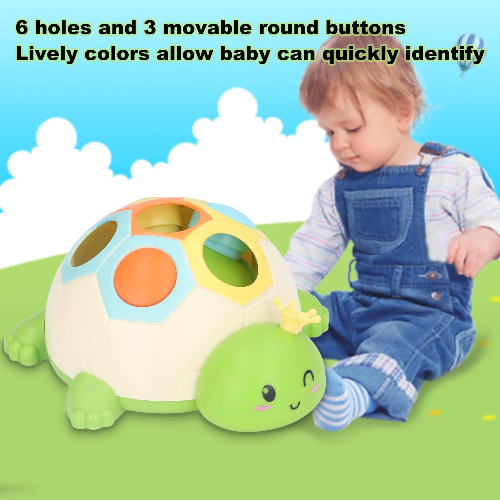 Sensory Hand Tortoise Toy 6 Holes 3 Movable Round Buttons Lovely Pressure Tortoise Toy Pressing the button hole turtle — image 3